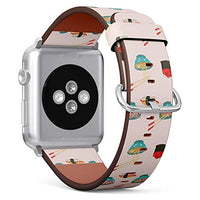 Compatible with Big Apple Watch 42mm, 44mm, 45mm (All Series) Leather Watch Wrist Band Strap Bracelet with Adapters (Japanese Cuisine Noodles)