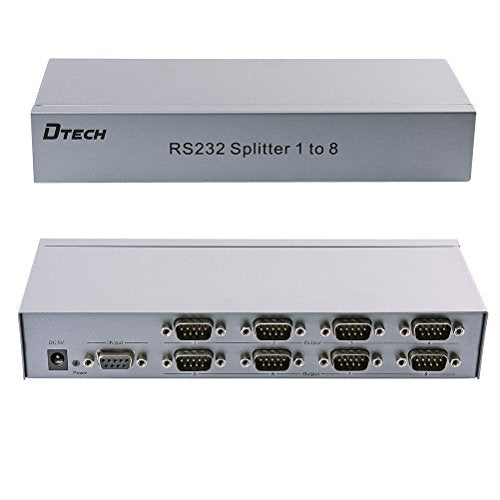 Serial Splitter 8 Port, DTECH Industrial RS232 Expander COM Port Switch Box with Power Adapter for Sharing PCs and Capture Data - 1x8