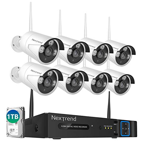 Security Camera System Wireless,NexTrend 8CH 1080P NVR Camera System with 1TB Hard Drive,6 IP Security Cameras 2.0MP with Night Vision Waterproof, Plug n Play Indoor Outdoor Video Surveillance System