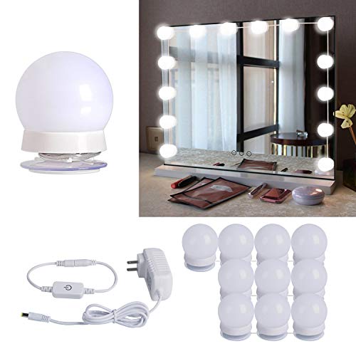 Hollywood Style LED Vanity Mirror Lights Kit with 10 Dimmable Light Bulbs For Makeup Dressing Table and Power Supply Plug in Lighting Fixture Strip, Vanity Mirror Light, White (No Mirror Included)