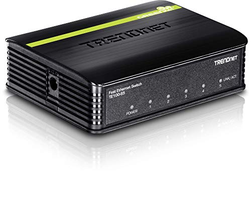 TRENDnet 5-Port Unmanaged 10/100 Mbps GREENnet Ethernet Desktop Plastic Housing Switch, 5 X 10/100 Mbps Ports, 1Gbps Switching Capacity, TE100-S5