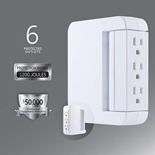 Load image into Gallery viewer, GE Pro Side-Access Swivel Surge Protector, 6-Outlet Extender, Wall Tap Adapter, Charging Station, 3-Prong, Automatic Shutdown Technology, 1200 Joules, UL Listed, White, 39226
