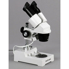 Load image into Gallery viewer, AmScope SE304-PZ Binocular Stereo Microscope, WF10x and WF20x Eyepieces, 20X/40X/80X Magnification, 2X and 4X Objectives, Tungsten Lighting, Reversible Black/White Stage Plate, Pillar Stand, 110V
