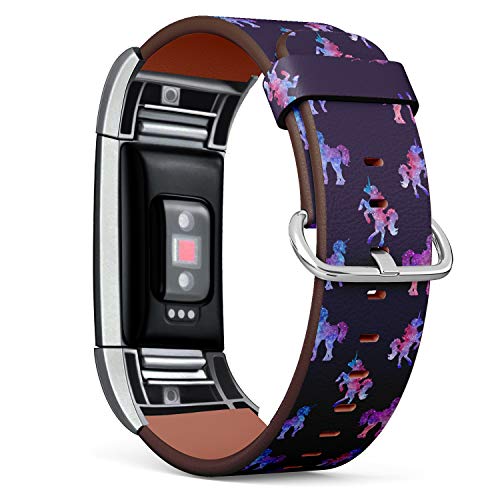 Replacement Leather Strap Printing Wristbands Compatible with Fitbit Charge 2 - Space Unicorns on a Dark Background