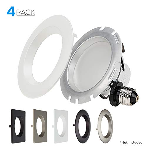 TORCHSTAR 4-PACK 4 Inch Dimmable Recessed LED Downlight, 10W (75W Equiv.), White Trim Attached, Trim Interchangeable, For All Furnishing Styles, 2700K Soft White, ETL-listed, 5 Years Warranty