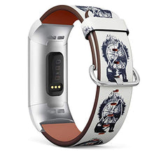 Load image into Gallery viewer, Replacement Leather Strap Printing Wristbands Compatible with Fitbit Charge 3 / Charge 3 SE - Tribal Native American Howling Wolf and Compass
