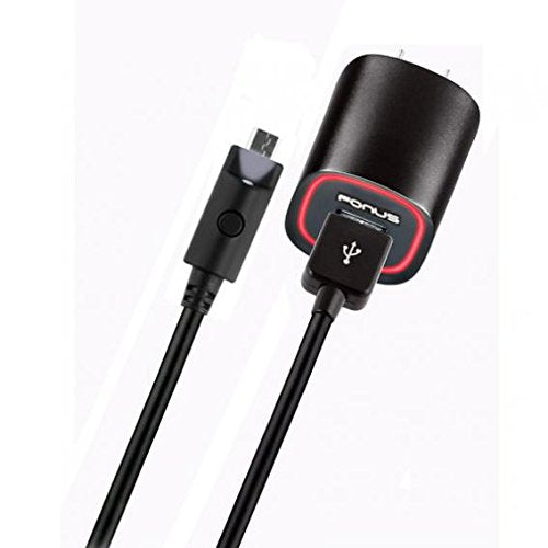 LG Tribute HD Compatible 2.4 Amp Rapid Home Wall Travel Charger USB 6ft Long Cable Power Adapter MicroUSB Data Sync Wire with LED Light