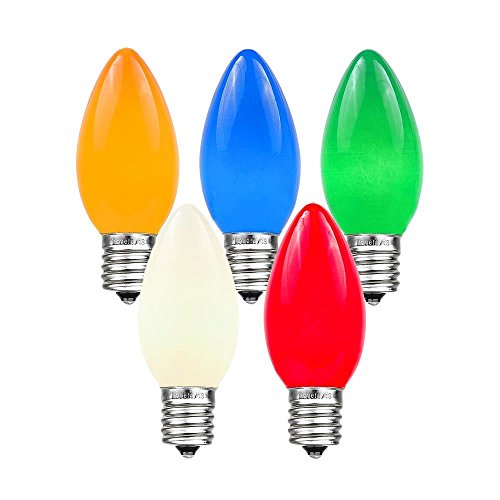 Novelty Lights 25 Pack C9 Ceramic Outdoor Christmas Replacement Bulbs, Multi, E17/C9 Intermediate Base, 7 Watt