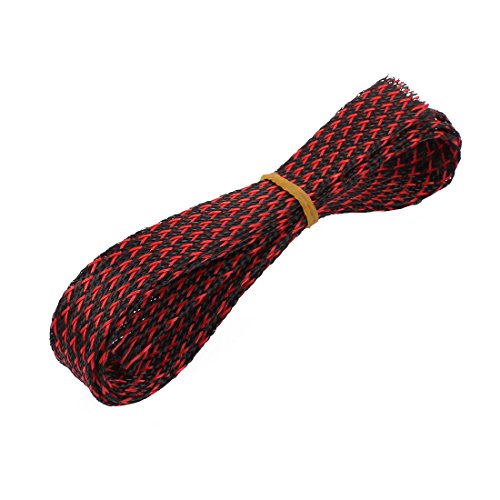 Aexit 20mm PET Tube Fittings Cable Wire Wrap Expandable Braided Sleeving Black Red 1 Microbore Tubing Connectors Meter Length