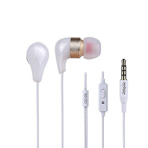 Rillpac CE10S with Mic and Remote Noise Isolating in-Ear HiFi Stereo Earphones for All Cell Phones White Color