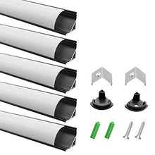 Load image into Gallery viewer, LightingWill 5-Pack V-Shape LED Aluminum Channel System 3.3ft/1M Anodized Black Corner Mount Extrusion for &lt;12mm Width SMD3528 5050 LED Strips with Milky White Cover, End Caps, Clips V02B5
