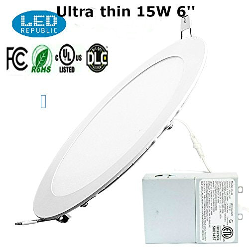 Led 15W 6-inch 1000 Lumen Dimmable airtight LED Panel Light Ultra-Thin 3000K Warm White LED Recessed Ceiling Lights for Home Office Commercial Lighting