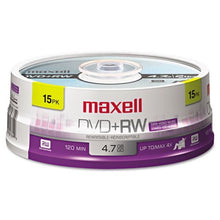 Load image into Gallery viewer, Maxell - DVD+RW Discs, 4.7GB, 4x, Spindle, Silver, 15/Pack - Sold As 1 Pack - Rewritable.

