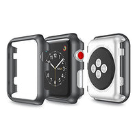 Snap On Bumper Hard Cover Case + 9H Tempered Glass for Apple Watch Series 3/2/1 38/42MM (Apple Watch 42MM, Black)
