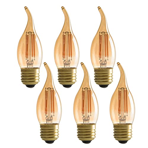 PANLAVIE LED Filament Candelabra Bulb 4W, Vintage Classic Edison Style, E26 Medium Base Amber Glass Light Bulbs, Gold Tint Flame Tip, 40W Equivalent, Ultra Warm White 2200K, Pack of 6