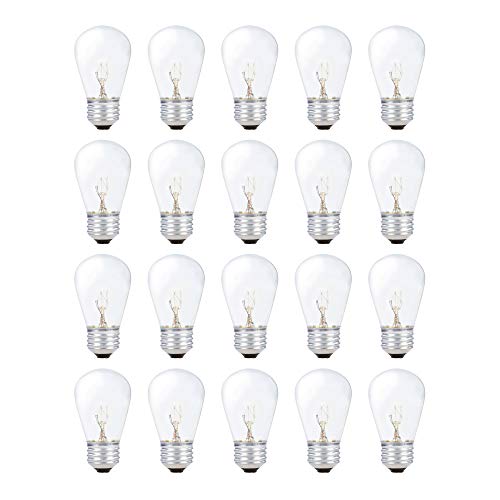 Simba Lighting String Light Outdoor S14 Replacement Bulb 11W E26 Medium Screw Base for Decorating Patio, Caf, Pergola, Porch, Clear Glass, 11 Watt 110V 120V, 2700K Warm White, Dimmable, 20 Pack