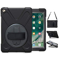 iPad Air 2 Case (2014 Release) | TSQ Case for iPad Air 2 Generation Heavy Duty Shockproof Rugged Cover with 360 Degree Stand Handle Hand Grip & Shoulder Strap for Apple Air 2nd Gen A1566 A1567, Black