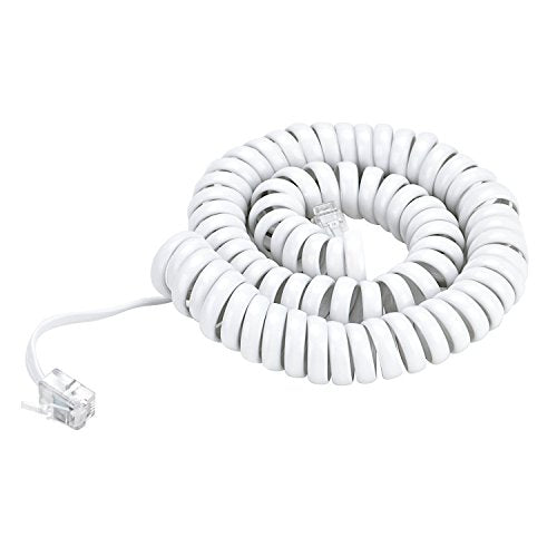 Pasow Telephone Handset Coil Cord Phone Reciever RJ9 Coiled Cable,Coiled Length 1.2 to 10 feet Uncoiled (White)