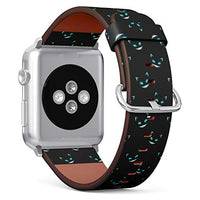 S-Type iWatch Leather Strap Printing Wristbands for Apple Watch 4/3/2/1 Sport Series (42mm) - Disappearing Cheshire Cat Faces on Black Background