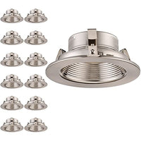 TORCHSTAR 12-Pack 4 Inch Recessed Can Light Trim with Satin Nickel Metal Step Baffle, for 4 Inch Recessed Can, Fit Halo/Juno Remodel Recessed Housing, Line Voltage Available