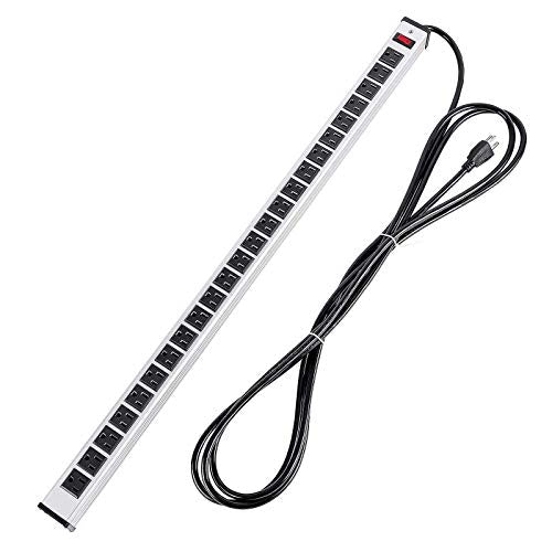 Surge Protector Power Strip 24-Outlet ETL Certified Long Heavy Duty Metal Power Strip with 9.8-Foot Long Extension Power Cord