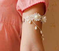 juler Bohemian Retro Bride Wedding Lace Pearl Fringe Armband Matching Accessories,White,One Size