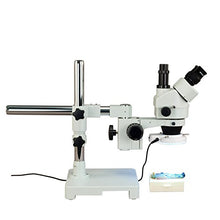 Load image into Gallery viewer, OMAX 3.5X-90X Zoom Trinocular Single-Bar Boom Stand Stereo Microscope with 54 LED Ring Light
