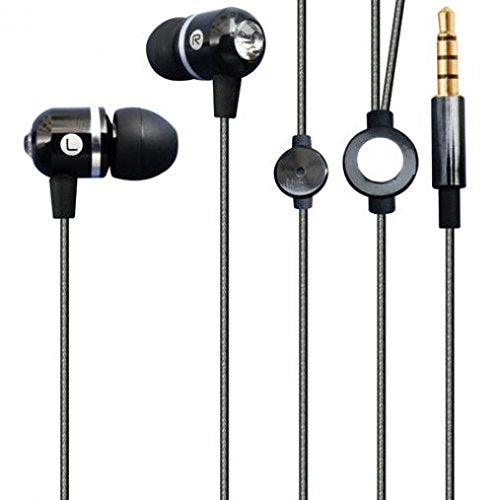 Hi-Fi Sound Earbuds Hands-free Earphones w Mic Sleek Metal Headphones Headset Wired 3.5mm Black for Verizon Ellipsis 7, 8 - ZTE Blade X MAX, Grand X Max 2, X3, X4, Duo LTE, XL, ZMax Pro Z981