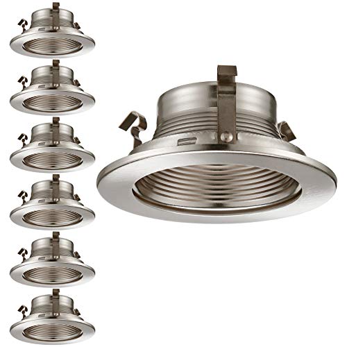 TORCHSTAR 4 Inch Recessed Light Trim with Satin Nickel Metal Step Baffle, for Recessed Can, Fit Halo/Juno Remodel Recessed Housing, Line Voltage Available, Pack of 6