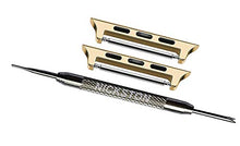 Load image into Gallery viewer, Gold Color Pair Adapters Lugs Connectors with Spring Bar Pin and Tool Compatible with Apple Watch 38mm All Series SE 6 5 4 3 2 1 Band Strap Replacement - Fits up to 20mm Watch Straps
