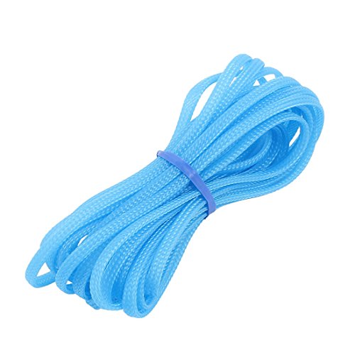 Aexit 4mm Dia Cord Management Tight Braided PET Expandable Sleeving Cable Wire Wrap Sheath Cable Sleeves Blue 5M