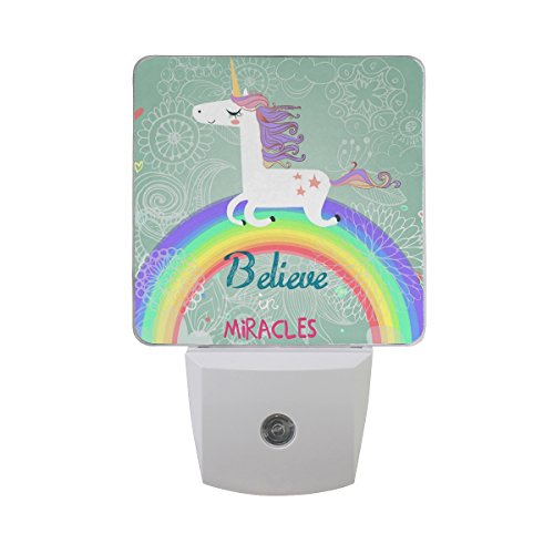 Naanle Set of 2 Unicorn Rainbow Floral Believe Auto Sensor LED Dusk to Dawn Night Light Plug in Indoor for Adults