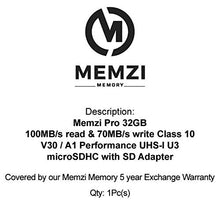 Load image into Gallery viewer, MEMZI PRO 32GB Micro SDHC Memory Card for ASUS ZenFone AR, 5Q, 5Z, 4, 4 Pro, 4 Max, V, Live Cell Phones - High Speed Class 10 100MB/s Read 70MB/s Write V30 A1 UHS-I U3 4K Recording with SD Adapter
