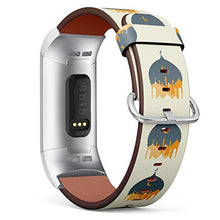 Load image into Gallery viewer, Replacement Leather Strap Printing Wristbands Compatible with Fitbit Charge 3 / Charge 3 SE - Islamic Mosque Silhouette Compatible with Fitbit Ramadan &amp; Eid Greeting
