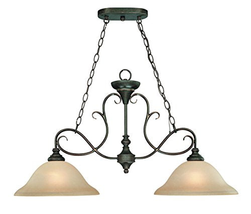 Craftmade Lighting 24232-MB Barret Place - Two Light Island, Mocha Bronze Finish with Etched Painted Glass