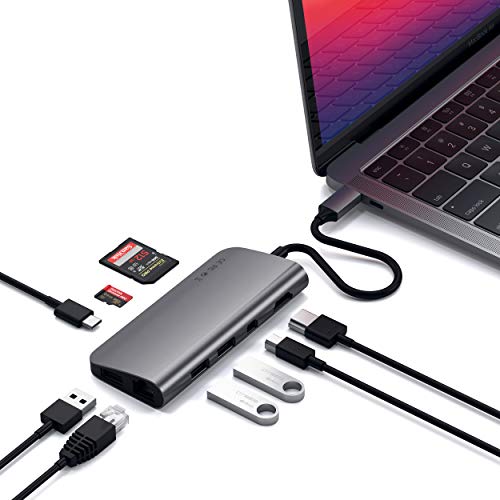 Satechi Type-C Multimedia Adapter with 4K HDMI, Mini DP, USB-C PD, Gigabit Ethernet, USB 3.0, Micro/SD Card Slots - Compatible with 2021 iMac M1, 2020 MacBook Pro/ Air M1 (Space Gray)