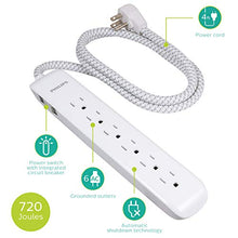 Load image into Gallery viewer, Philips 6 Outlet Surge Protector Power Strip, Designer Braided Power Cord, 4 Ft Power Cord, Flat Plug Extension Cord, Perfect for Office or Home Dcor, 720 Joules, ETL Listed, White, SPC3064WE/37
