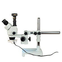 Load image into Gallery viewer, OMAX 2X-90X Digital Zoom Trinocular Single-Bar Boom Stand Stereo Microscope with Digital 9.0MP USB Camera and 8W Flourescent Light
