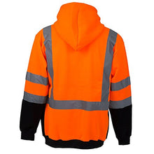 Load image into Gallery viewer, New York Hi-Viz Workwear H9011 Men&#39;s ANSI Class 3 High Visibility Class 3 Sweatshirt, Full Zip Hooded, Lightweight, Black Bottom (Small)
