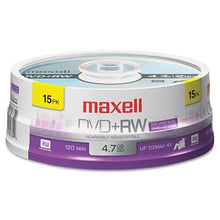 Load image into Gallery viewer, DVD+RW Discs, 4.7GB, 4x, Spindle, Silver, 15/Pack
