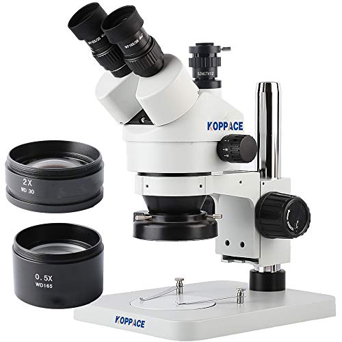 KOPPACE 3.5X-90X,Trinocular Stereo Microscope,144 LED Ring Light,1/2 CTV Camera Interface,Mobile Phone Repair Microscope,Includes 0.5X and 2.0X Barlow Lens