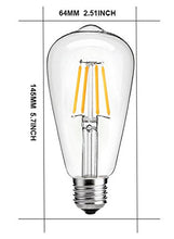 Load image into Gallery viewer, Bulbright Dimmable LED Edison Bulb 4W 2700K Warm White, LED Filament Bulb, 400LM 40W Incandescent Equivalent Vintage ST64 / ST21, E26 Medium Base Clear Glass (Pack of 6, 4 Watt)
