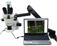 OMAX 3.5X-90X Digital Zoom Articulating Arm Trinocular Stereo Microscope with 2.0MP USB Camera and 54 LED Ring Light