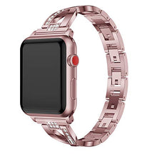 Load image into Gallery viewer, Yolovie Stainless Steel Band Compatible for Apple Watch Bands 40mm 38mm Women Rhinestone Bling Wristband Metal Bracelet Sport Strap with Removal Links for iWatch Series 5 4 3 2 1 - Pink
