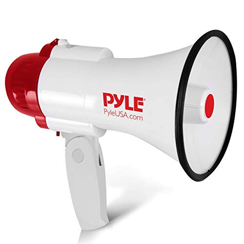 Pyle Megaphone Speaker PA Bullhorn - with Built-in Siren 30 Watt Voice Recorder & 800 Yard Range - Ideal for Football, Soccer, Baseball, Hockey, Basketball, Cheerleading Fans & Coaches - PMP35R