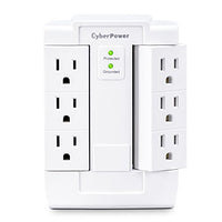 Cyber Power Csb600 Ws Surge Protector, 900 J/125 V, 6 Swivel Outlets, Wall Tap, White