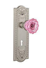 Load image into Gallery viewer, Nostalgic Warehouse 721642 Meadows Plate with Keyhole Passage Crystal Pink Glass Door Knob in Satin Nickel, 2.75
