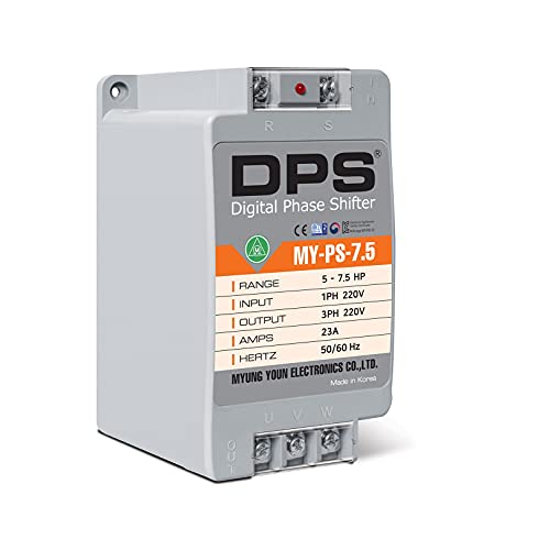Single Phase to 3 Phase Converter, My-PS-7.5 Model, Suitable for 5HP(3.7Kw) 15 Amp 200-240V 3 Phase Motor, DPS Must Be Used for One Motor Only, Input/Output 200V-240V, Digital Type