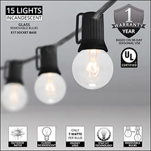 Load image into Gallery viewer, Wintergreen Lighting 15 Lights-15 Ft Clear G40 Outside Patio Lights on Black Wire Backyard Globe Patio Lights  Glass Incandescent Patio Lights, E17 Base
