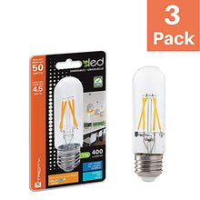 Load image into Gallery viewer, LED 4.5W T10 Clear Tubular Filament Light Bulb, 50W Equivalent, 400 Lumens, 3000K Soft White, E26 Medium Base, Dimmable, 120V, UL Listed, (3 Pack)
